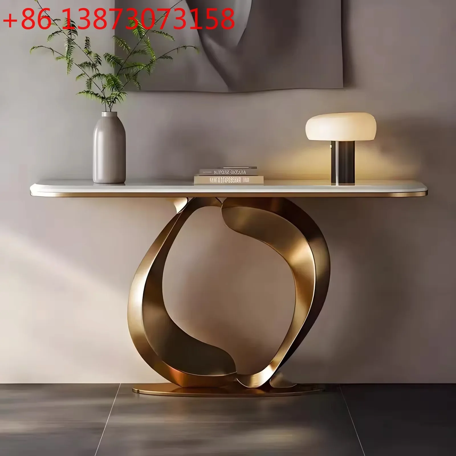 Light luxury stainless steel modern style marble countertop Entry door End view table Entrance strip table against the wall