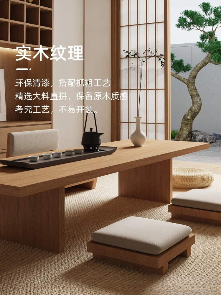Log tea table Zen simple low table sitting small coffee table all solid wood tea  and chair combination