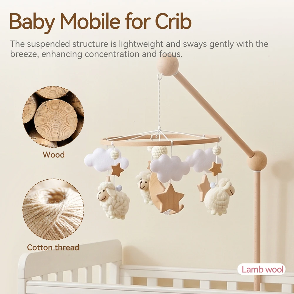 Alpaca Star Moon Crib Bed Bell 360 Degree Rotation Baby Toys Lamb Wool Bed Bell Mobile Sensory Development Baby Rattle Toys Gift