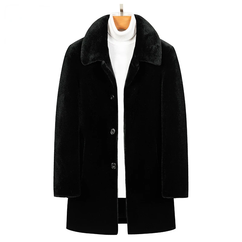 Men Flip Collar Artificial Mink Fur Medium Long Fur Coat Casual High-end Mink Fur Jacket