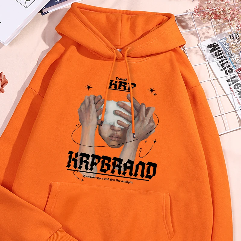 Blindfolded Hand Print Tracksuit Men Round Neck Oversized Hooded Versatile Comfortable Sportwear Personality Fashion Fleece Tops