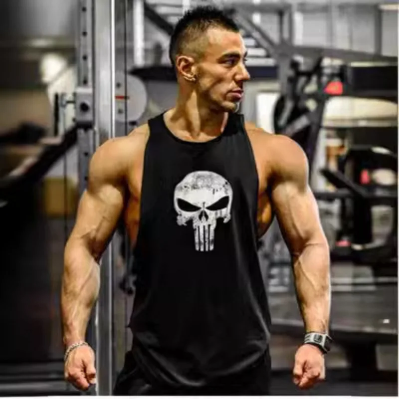 Men's Skull Sport Tank Top Running Sleeveless Shirt Basketball Training Stringer Bodybuilding Workout Singlet Fitness Gym Vest