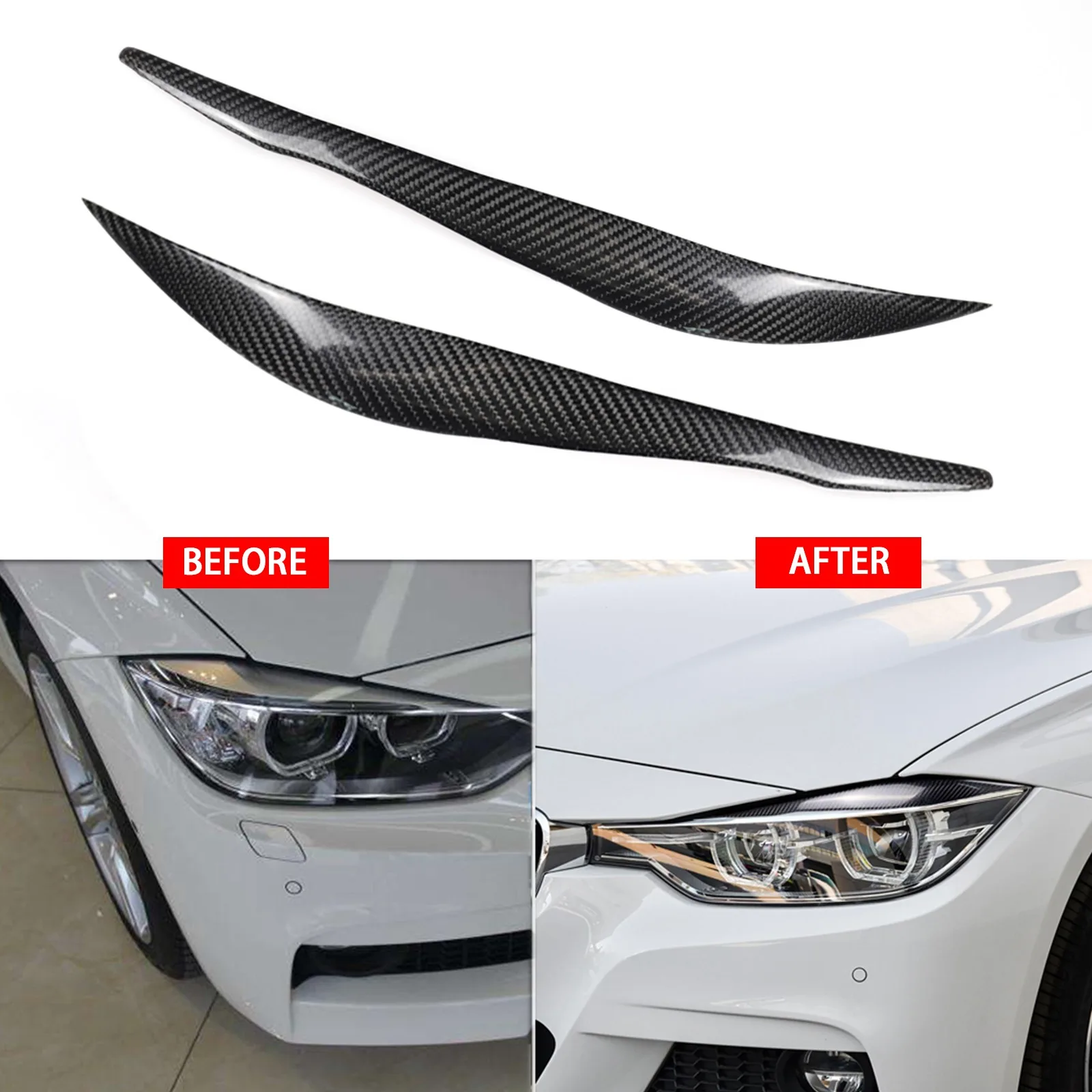 

2pcs Carbon Fiber Headlight EyeLid Eyebrow For 2013-17 BMW 3-Series F30 328 320