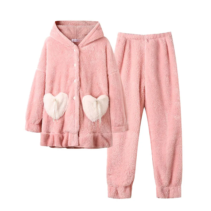 

Winter Thickened Fluffy Pajamas Set Long Sleeve Round Neck Pyjamas Set Women Soft Comfy Loose Plush Warm Sleepwear Home Clothes