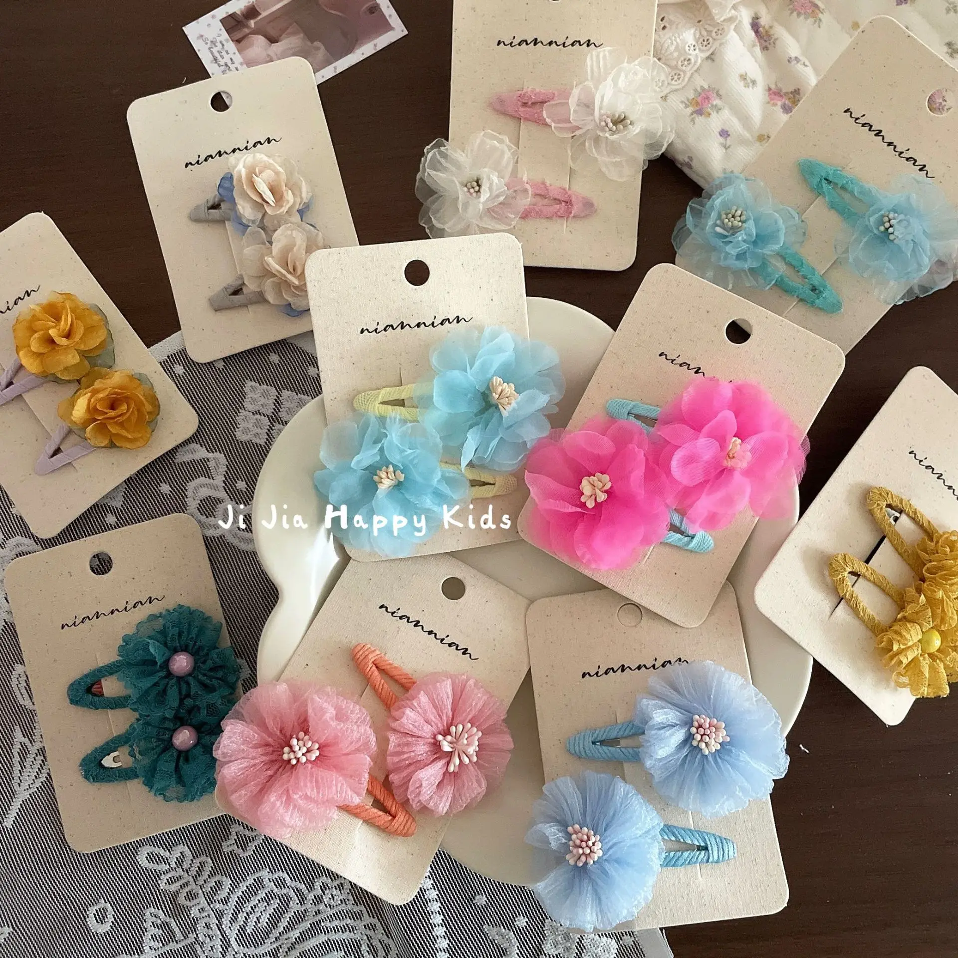 Hair Clips Kids Fairy Camellia Tulle Flower Sweet Girls Side Clip Beach Headwear Accessories Lightweight Small School