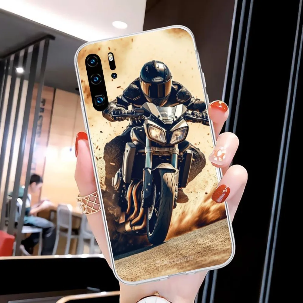 Motorcycle Rider Mobile Cell Phone Case for Huawei P50 P40 P30 Pro Mate 40 30 Pro Nova 8 8i Y7P Honor Clear Phone Cover Funda