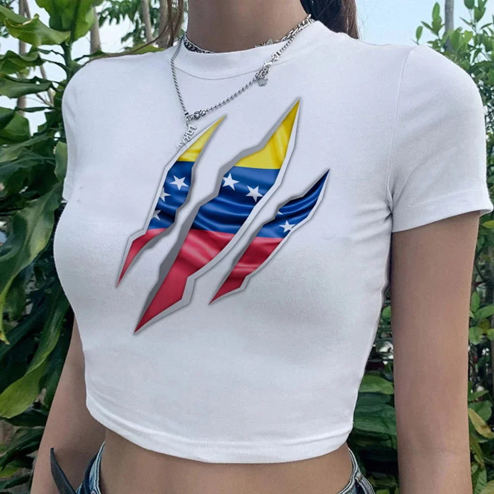 Venezuela 2000s cyber y2k trashy crop top Woman streetwear  vintage aesthetic Kawaii tshirt