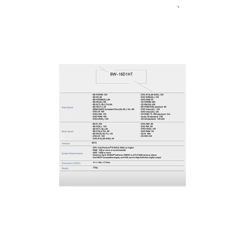 ASUS BW-16D1HT إعادة كتابة أقراص Blu-ray الداخلية SATA 16X (بدون صندوق بيع بالتجزئة)