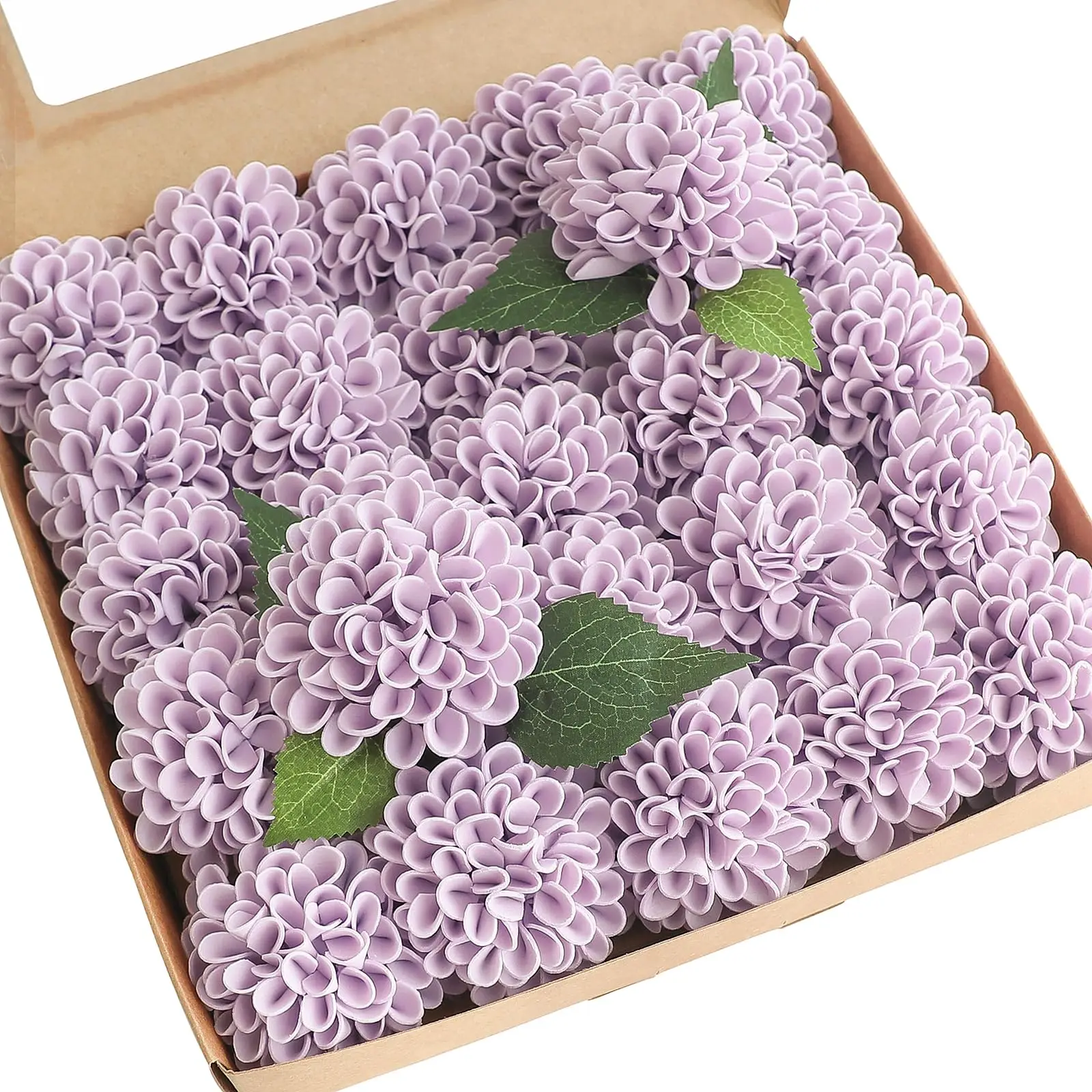 Artificial Dahlia Flowers 25pcs Real Looking Lilac Foam Fake Roses with Stems for DIY Wedding Bouquets Bridal Shower Centerpiece