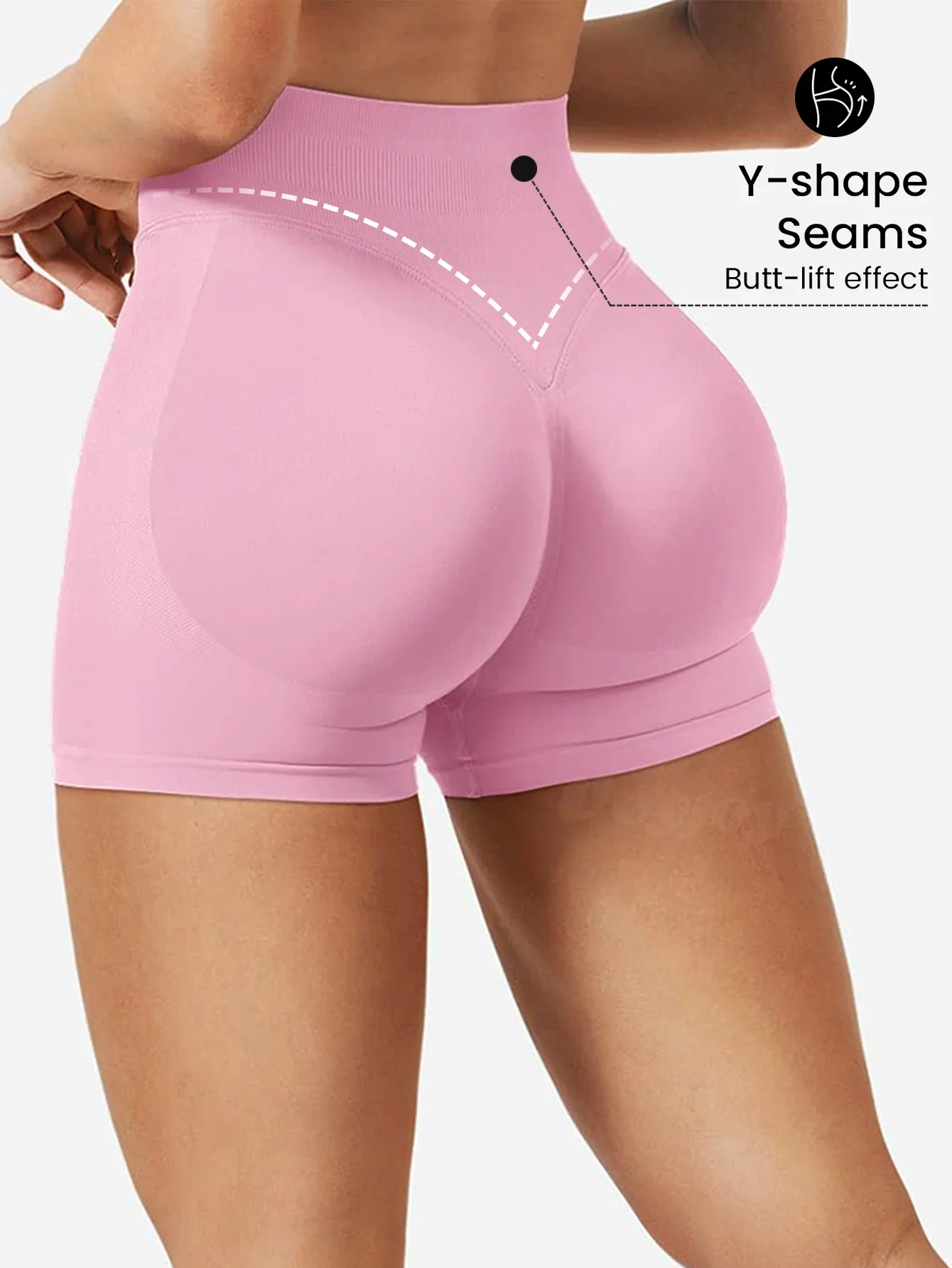 شورت بيلاتيس متماسك متوسط الكثافة للتدريب على الوركين الخوخي عالي التمدد بدون خطوط مريحة للياقة البدنية غير الرسمية