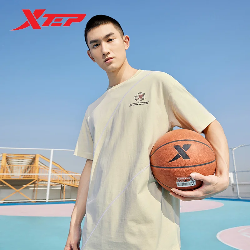 Xtep Short Sleeve Knitted Shirt For Men 2023 Summer Fashion Sweatshirt Comfortable Quick-Drying Basketball Tops 877229010089