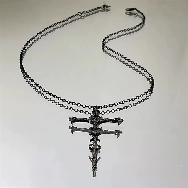 Y2K Skeleton Cross Pendant Necklace