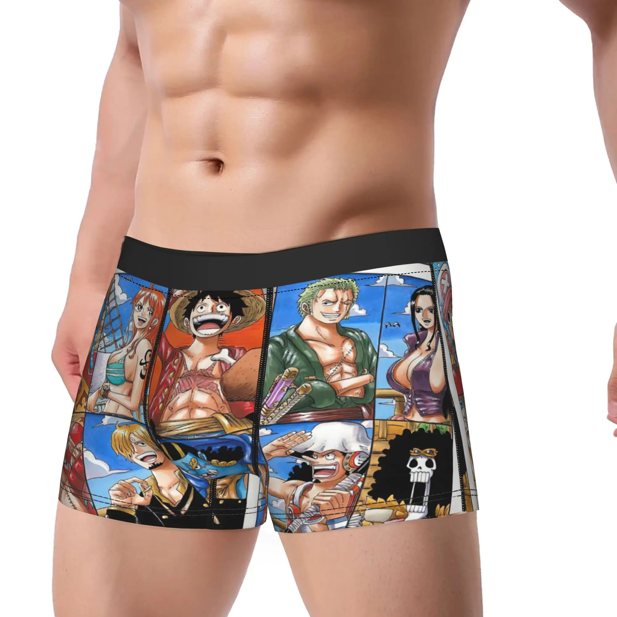 Men Japanese Anime Collage Underwear One Piece Japan Manga Funny Boxer Briefs Shorts Panties Male Soft Underpants Plus Size