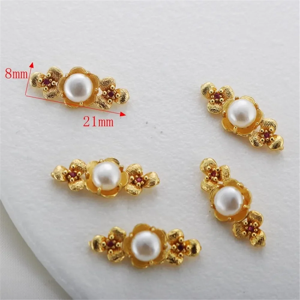 14K Gold Color Inlaid Zircon Bead, Long Double Circle, Hollow Rectangular Link Pendant, DIY Jewelry Accessories