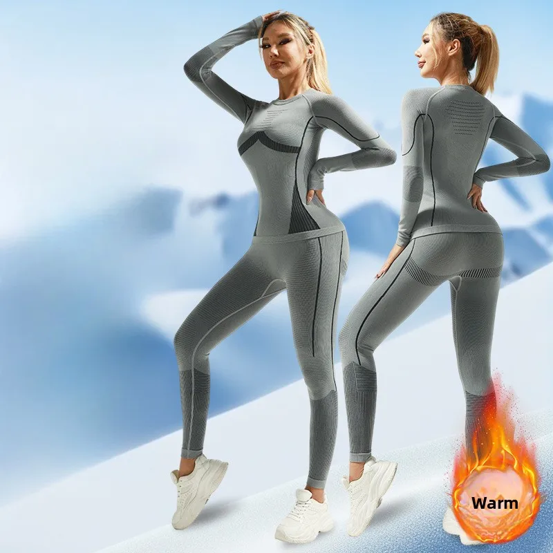 

W2EJOURNEY Top Quality Autumn Winter Seamless Thermal Underwear Quick-Dry Clothing Ski Suit Training Wear Sports Fitness Set