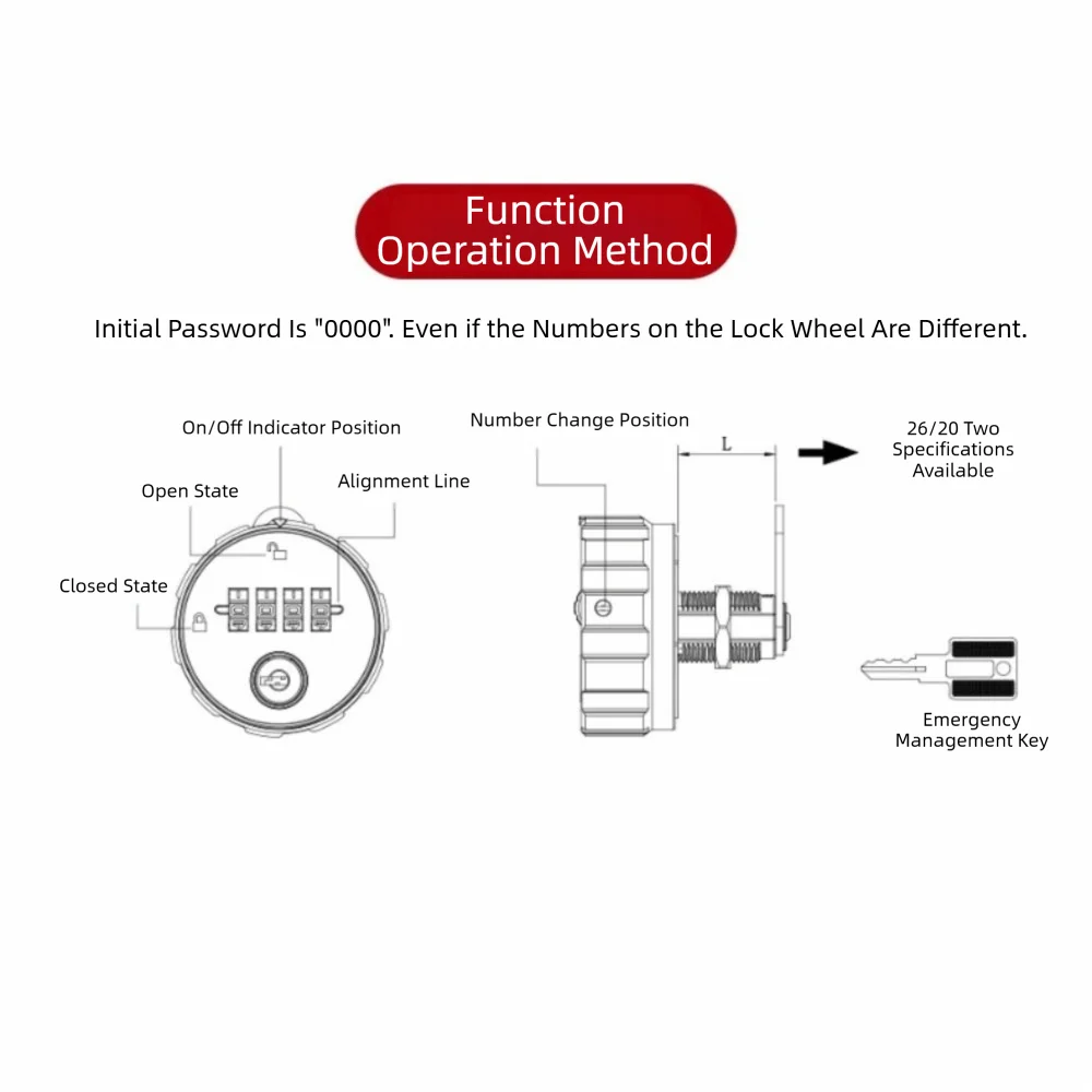 4-Digit Combination Cabinet Password Lock Weatherproof Round Padlock Drawer Lock Anti-theft Reset Function Cam Lock with Key