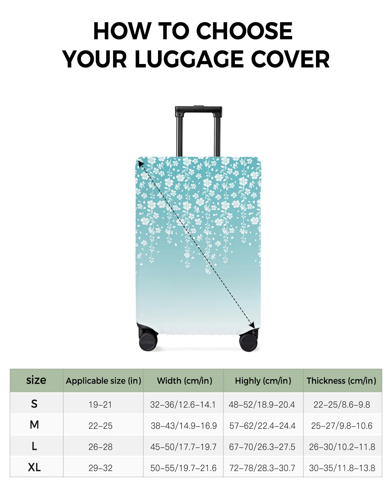 Teal Gradient Flower Luggage Cover Stretch Suitcase Protector Baggage Dust Case Cover for 18-32 Inch Travel Suitcase Case