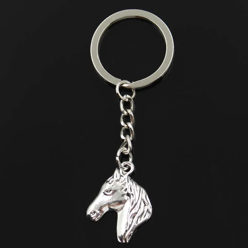 New Fashion Keychain 28x22mm Steed Horse Head Pendants DIY Men Silver Color Car Key Chain Ring Holder Souvenir For Gift