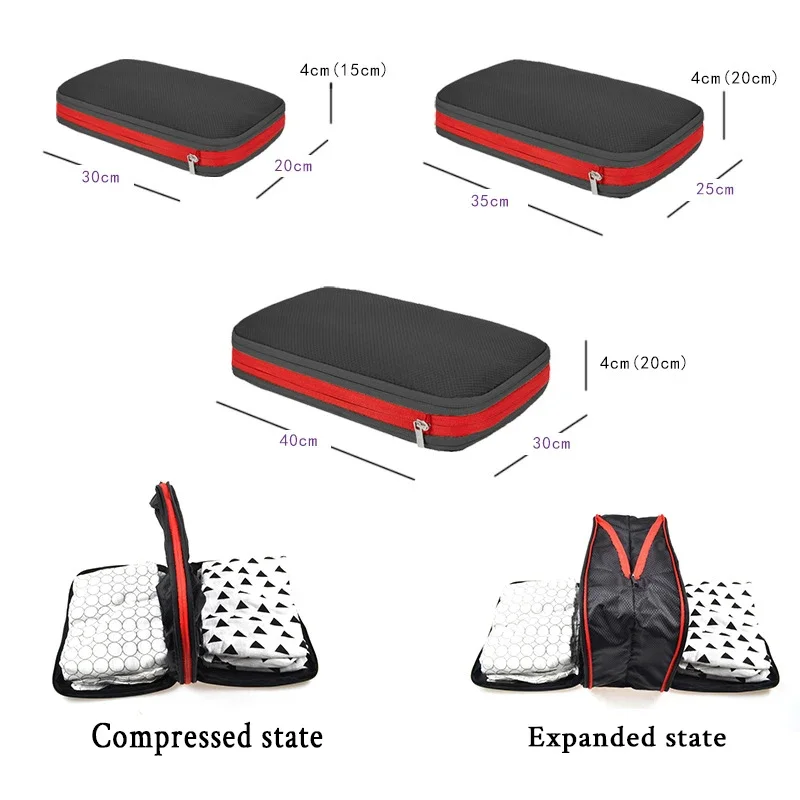 3PCS Set Travel Compression Packing Cubes Double Layer Portable Pouch Waterproof Nylon Storage Bags for Clothes Shoes Suitcases