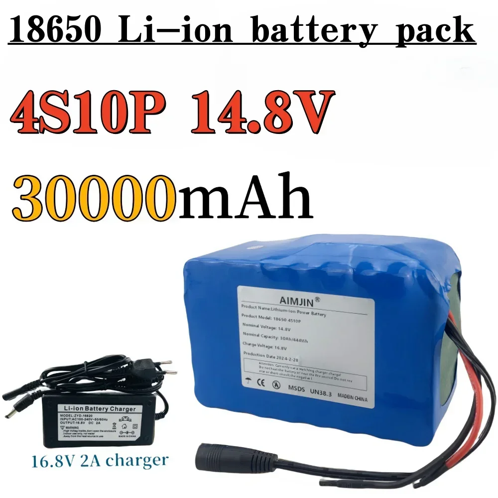 

18650 Lithium Battery Pack 4S10P 14.8V 30Ah 444Wh with BMS for Inverter Smart Robot High-power Equipment Etc