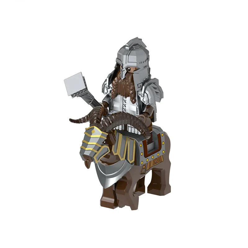 1pcs Medieval Knights Dwarf Goat Boar Mount Soldiers Mini Ation lotr Figures Building Blocks Armor Shield Weapon Toys For Kids