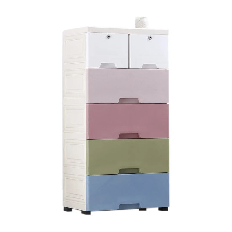 

Hot Selling Colorful Plastic Children's Drawer Storage Cabinet Assembled Baby Wardrobes for Clothing Bedding Tools