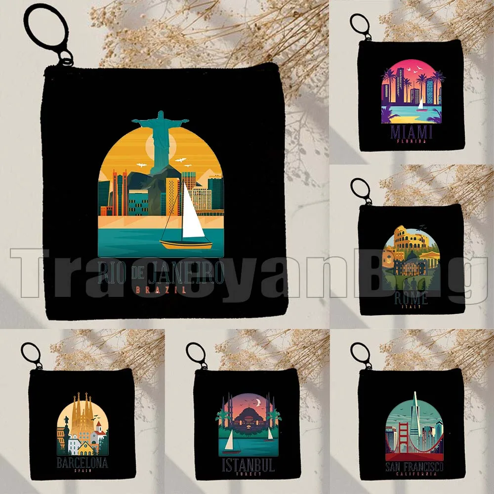 

Brasilia Frankfurt Hamburg Havana London Mexico Miami New York Paris Rome Split Tokyo Venice Cute Coin Purse Key Case Bag Wallet