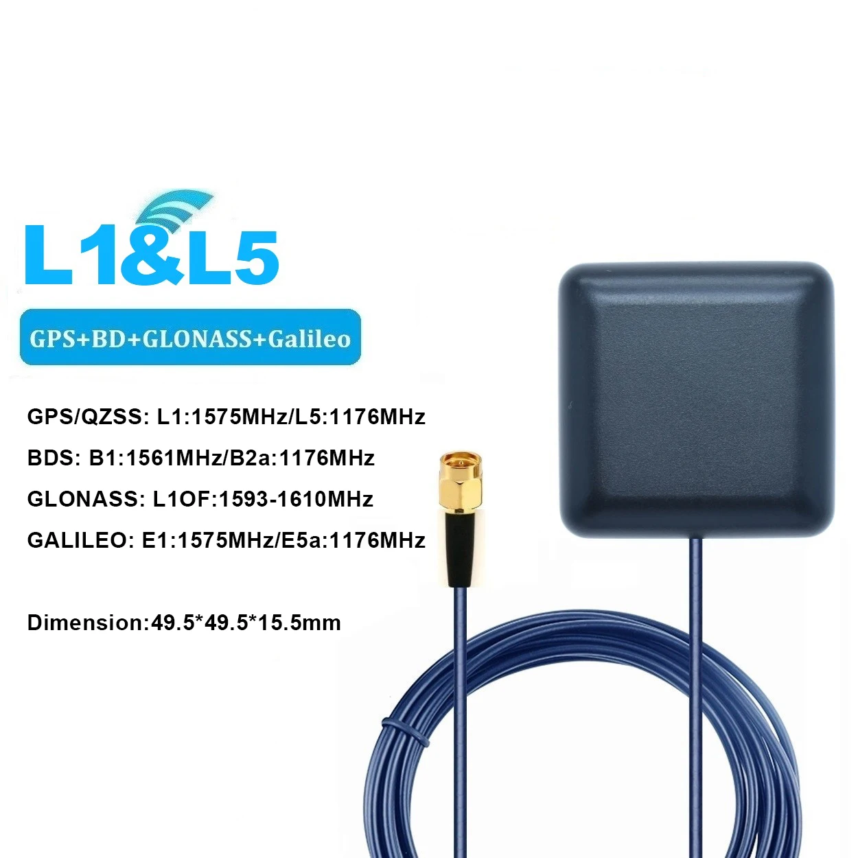 External GPS L1&L5 Dual-Frequency High-Precision GNSS Universal Car Navigation Positioning Antenna RG174 3m Cable SMA Male 28DBI