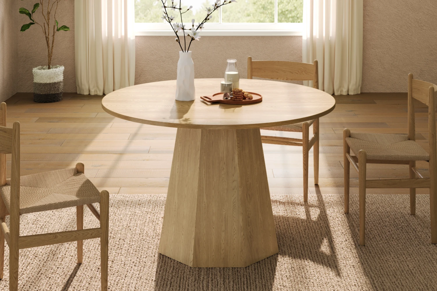 Runder Esstisch 120cm Eiche skandinavisch für 4-6 Personen minimalistisch leicht montierbar – Detail 3
