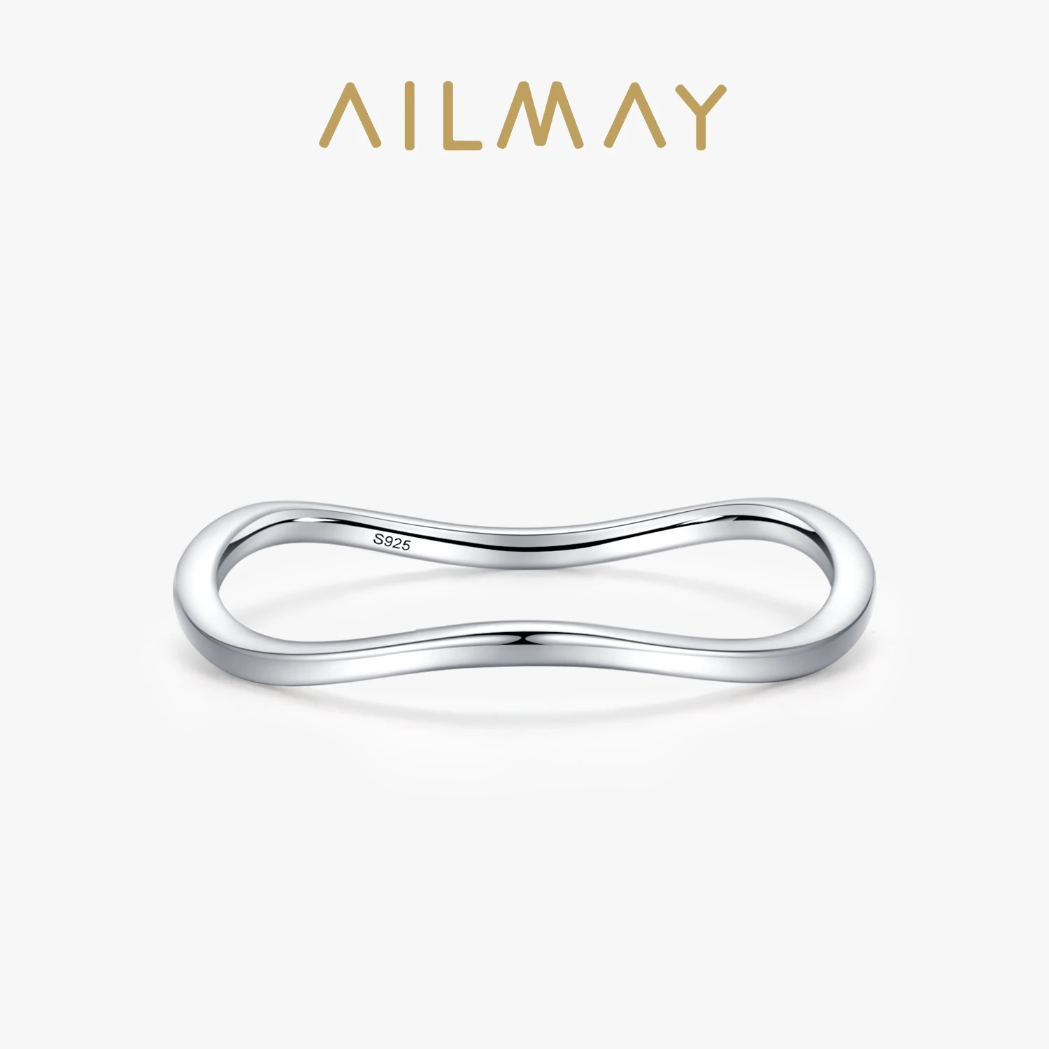 Ailmay Real 925 Sterling Silver Minimalist Fashion Smooth Wave Stackable Ring Women's Party Accessories Jewelry Gift