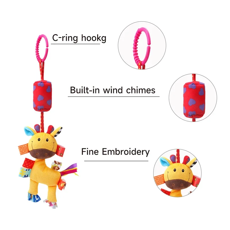 Bebê sensorial pendurado chocalhos brinquedo de aprendizagem macia dos desenhos animados animal vento carrilhão brinquedo chocalhos cama sino brinquedos infantil carro cama berço brinquedos presente