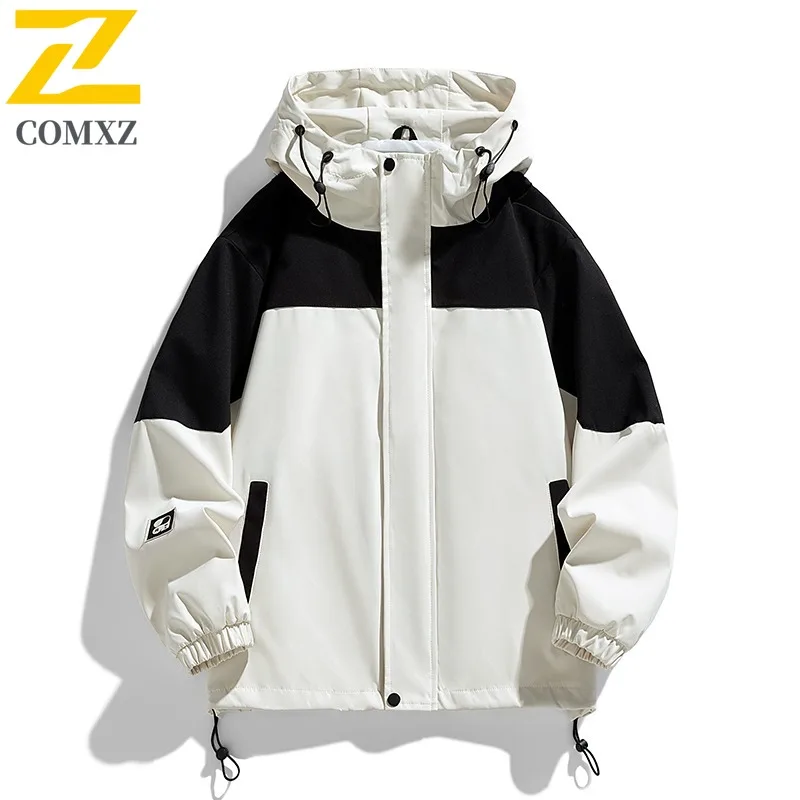 

COMXZ 2025 New Jacket Men Autumn Trendy Hooded Travel Adventure Lightweight Coat Outdoor Mountain Camping Windproof Windbreaker