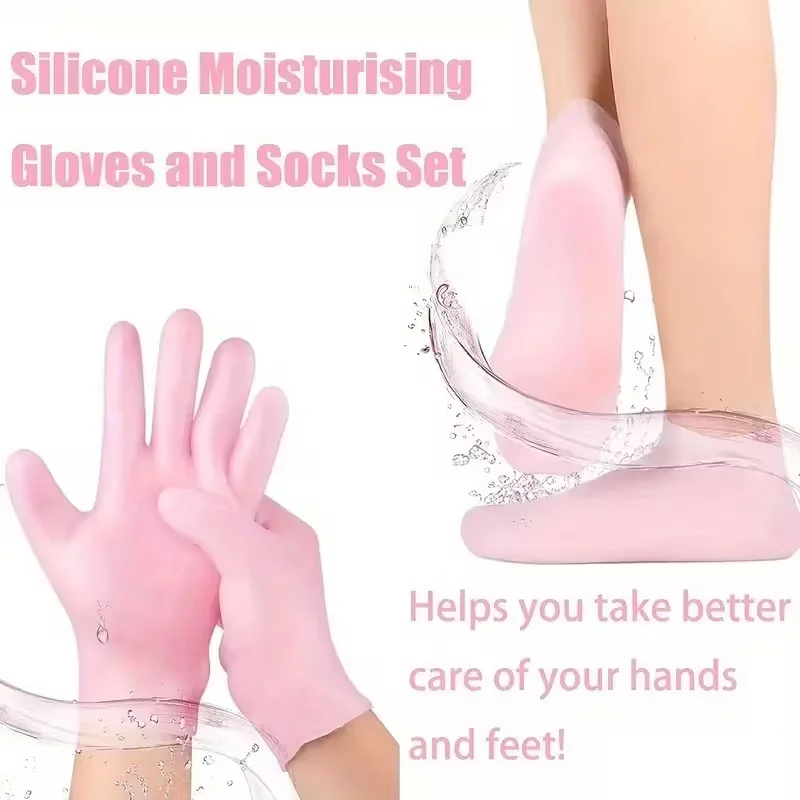 Silicone Moisture Socks & Gloves Set for Dry Cracked Skin, 4-Pc Reusable Non-Slip Treatment, Unscented image 5