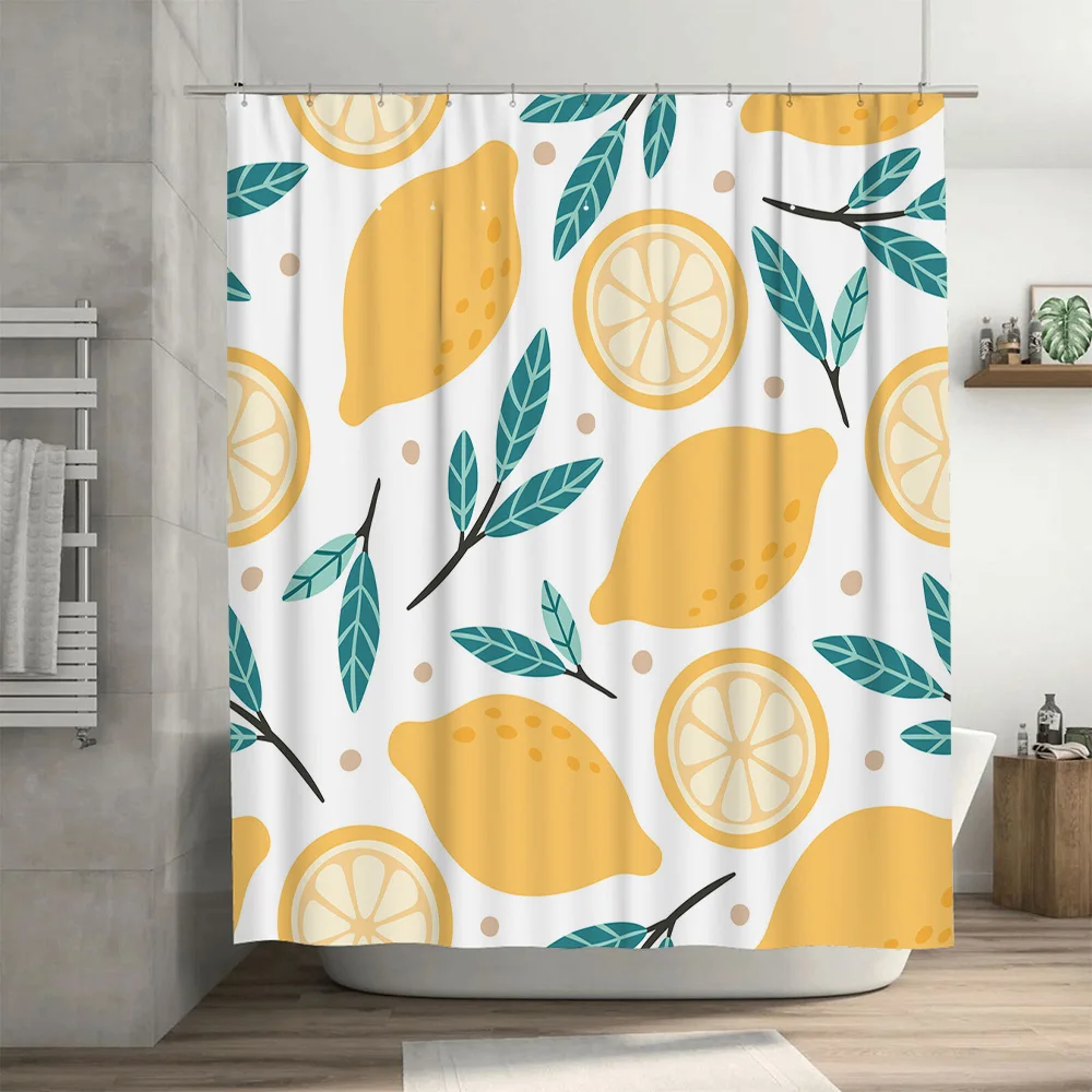 Lemon Printed Shower Curtain Waterproof Fabric Bathroom Decor Shower Panels for Home Decoration