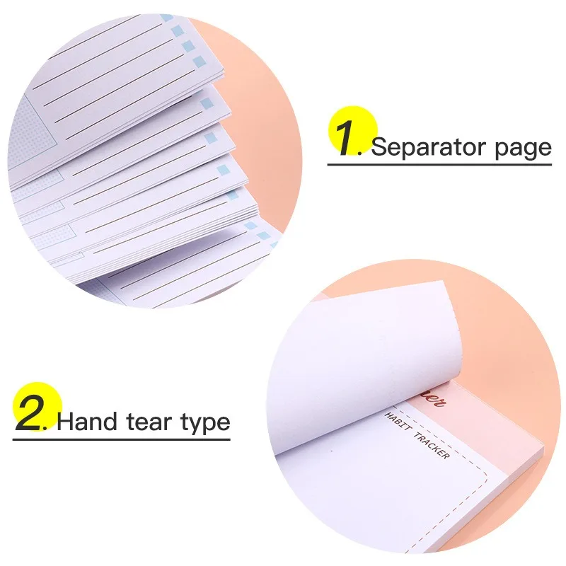 Tearable Tearable Time Management Notebook, Livro Plano Semanal, Atração Magnética, Eficiência, Manual, 52 Folhas