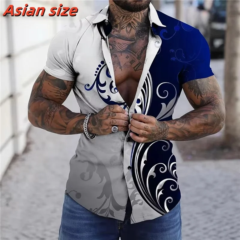 Exquisite Gradient Pattern Hawalian Shirt For Men Colorful 3D Printed Beach Shirts Casual Street Short Sleeve Lapel Tops Blouses