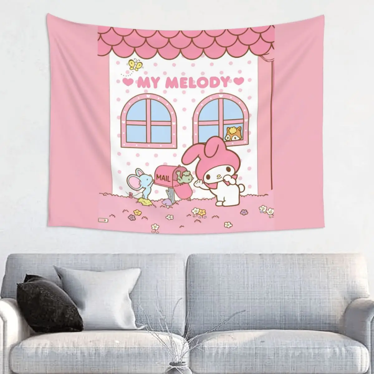 Sanrio Kawaii Hello Kitty Anime Tapestry Hippie Polyester Wall Hanging Room Decor Beach Mat Mandala Tapestries