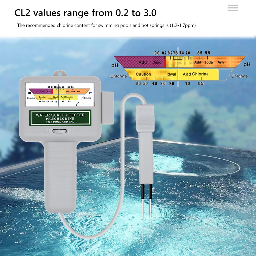 2 in 1 Swimming Pool PH Chlorine Meter Tester Portable Water Quality Testing Device for Swimming Pool SPA Water Chlorine Tester