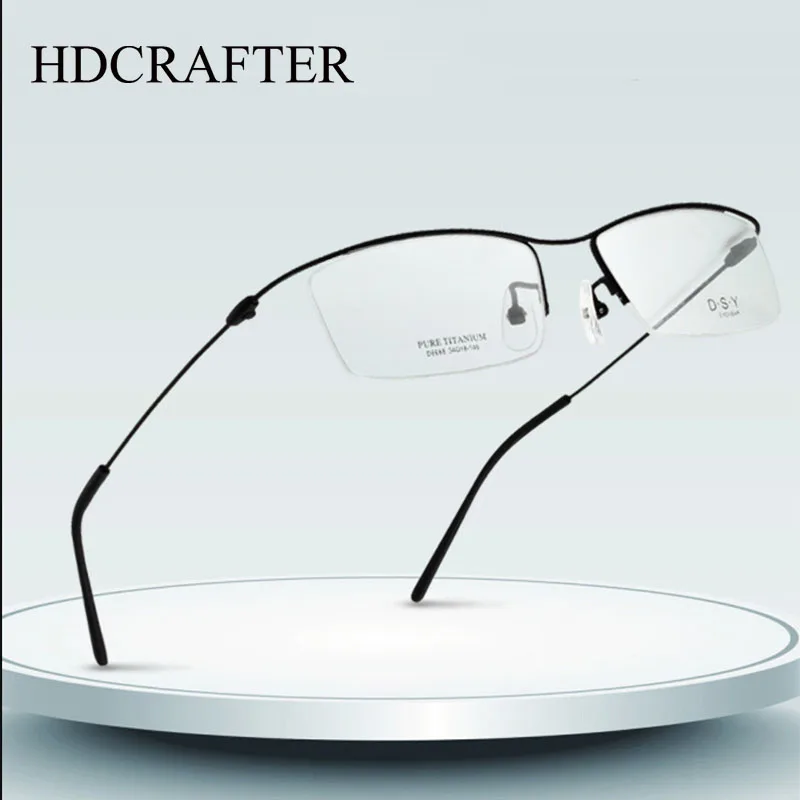 HDCRAFTER Titanium Metal Glasses Frame for Men Half Rim Rimless Eyeglasses Cool Optical Eyewear Prescription Spectacles Frame