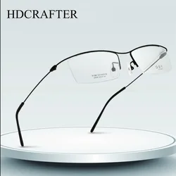 HDCRAFTER Titanium Metal Glasses Frame for Men Half Rim Rimless Eyeglasses Cool Optical Eyewear Prescription Spectacles Frame