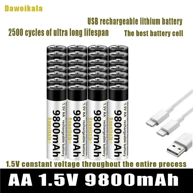 

DAWEIKALA-1.5V AA 9800 mAh USB rechargeable li-ion battery for remote control mouse small fan Electric toy battery + Cable