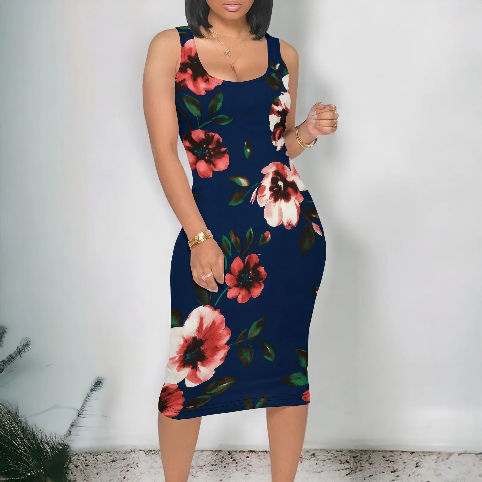 

Women Summer Casual U Neck Suspender Dress Fashion Simple Sexy Sleeveless Pencil Dresses for Club&Party