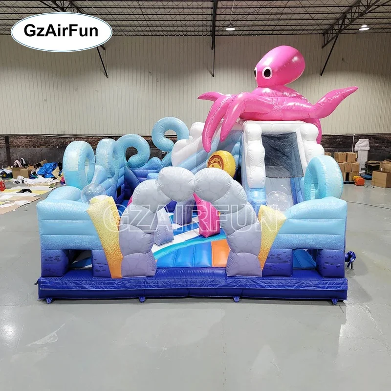 Customized Ocean Theme Inflatable Playground Kids Amusement Park with Bounce Slide Obstacle Race Suitable for Indoor and Outdoor