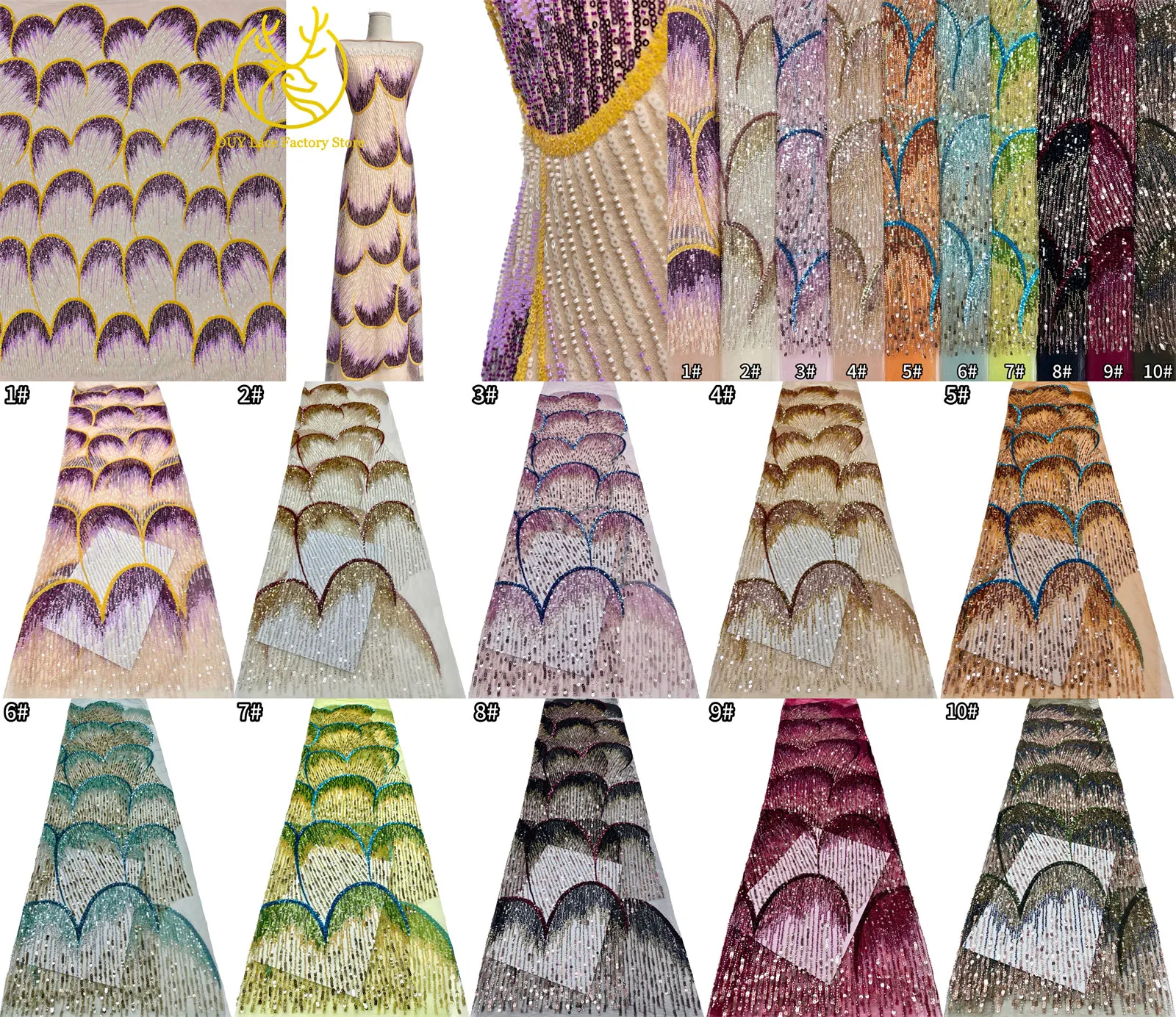 5 Yards afrikanischer Perlen-Pailletten-Spitzenstoff, hochwertiger, exquisiter nigerianischer Tüll-Mesh-Spitzenstoff zum Nähen von Hochzeitskleidern – Detail 3