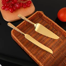 Classical golden cake knife shovel two-piece western steak pizza cutlery fashion luxury pattern handle knife.
