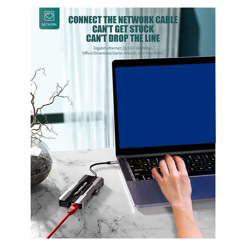 Ay14 -13-em-1 usb c hub docking stations leitor de cartão sd 1000m rj45-compatível hdtv vga usb hub 3.0 adaptador para computador portátil