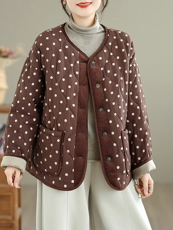 Cappotto invernale da donna rotondo in piumino di cotone Jaet con stampa floreale vestibilità ampia casual Sle Thiened Long Sve V-Ne Bottone singolo