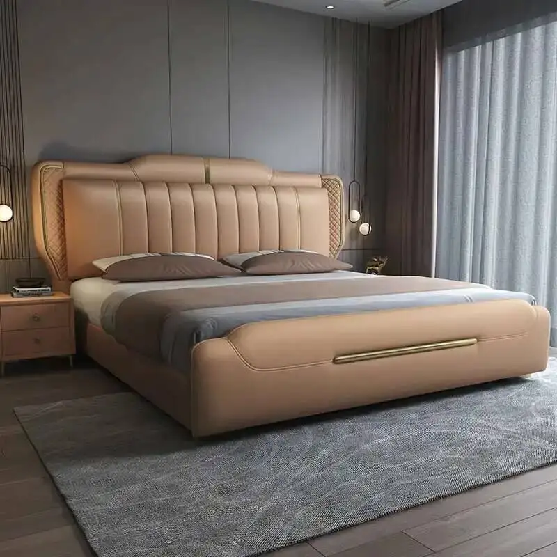 سرير خفيف إيطالي فاخر وبسيط وحديث بتصميم مزدوج سرير الأميرة غرفة نوم الملكة أثاث صالون Letto Matrimoniale الياباني