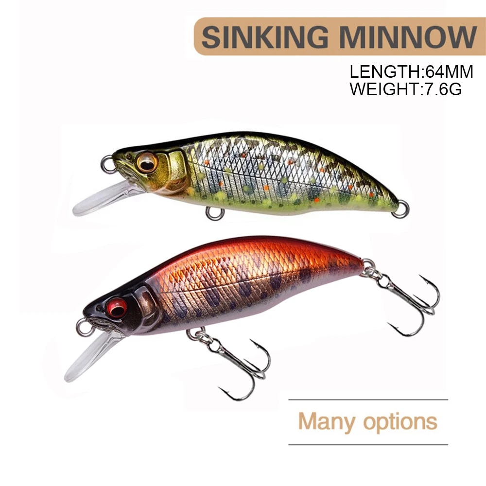 6.4cm 7.6g Fishing Lure Micro Minnow Wobbler Fast Sinking Artificial Hard Bait Jerkbait Swimbait Trolling Stream Trout Bass Bait