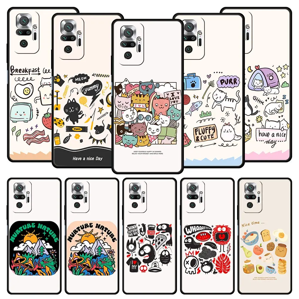 Art Doodle Cute Dog Kitten Cat Phone Case For Xiaomi Redmi Note 15 14 13 12 5G 11 10 Pro Plus 4G 9S 14C 13C 12C 10C Soft Cover